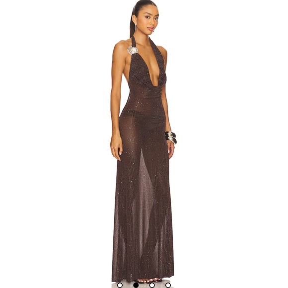 Jaded London Brown Sheer Maxi Dress - Picture 2 of 4